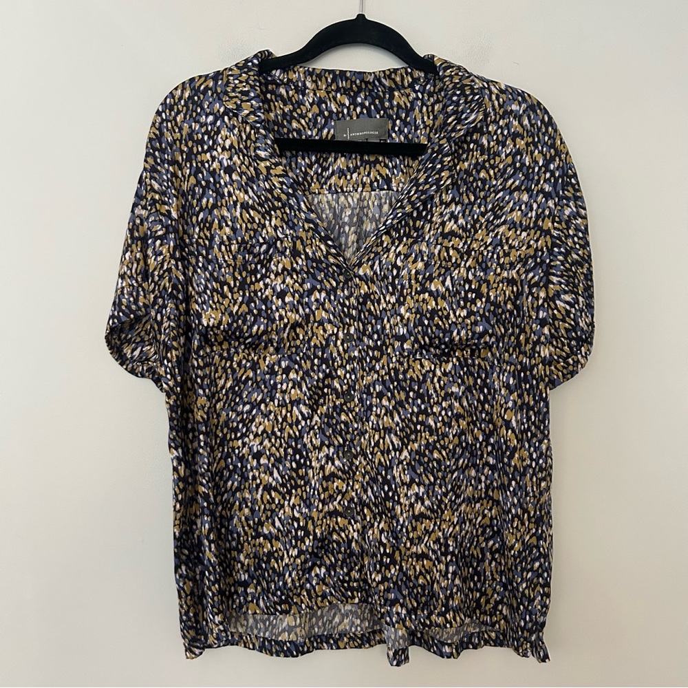 Anthropologie The Brenna Short-Sleeve Button Down Shirt Printed Size M